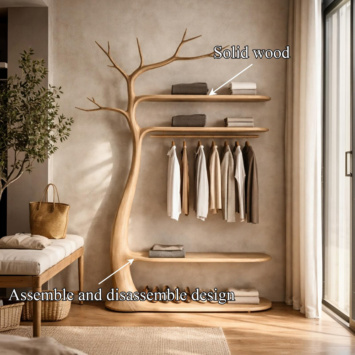 Midcentury Wooden Tree Coat Rack Living Room
