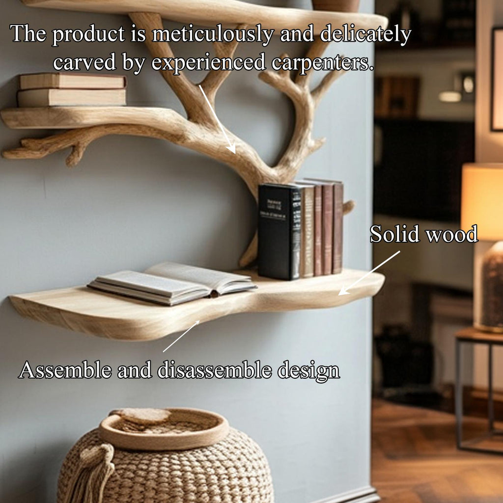 Tree Branch Shaped Floating Wall Shelf, Rustic Wood Display Bookshelf for Bedroom, Kids Room & Living Room Decor