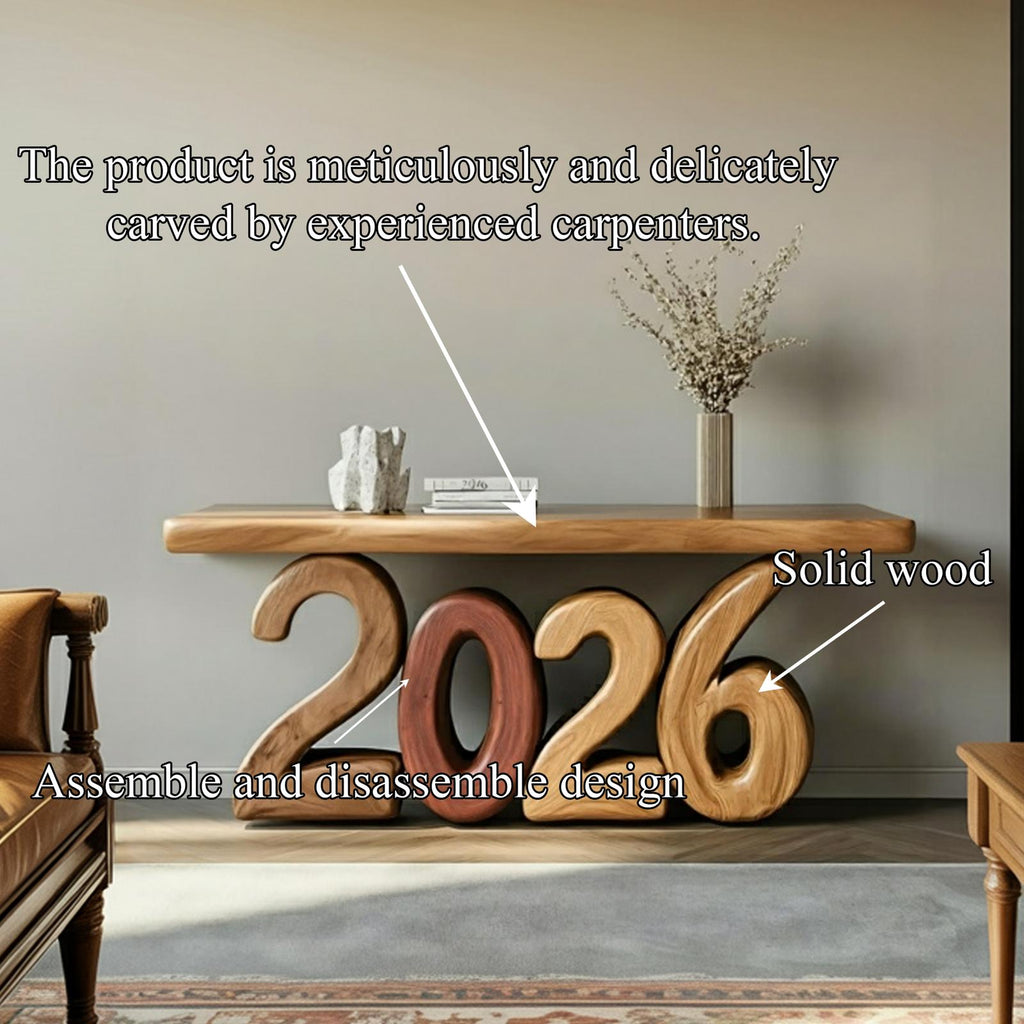 Sculptural Modern Wooden Console Table, Abstract Geometric Entryway & Living Room Art Deco Accent Table