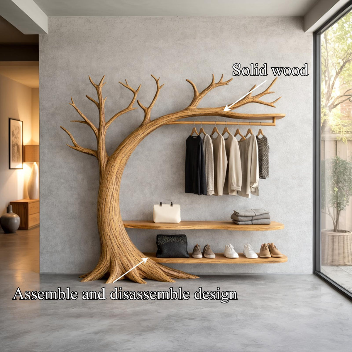 Organic Wood Tree Coat Rack Modern Living Room