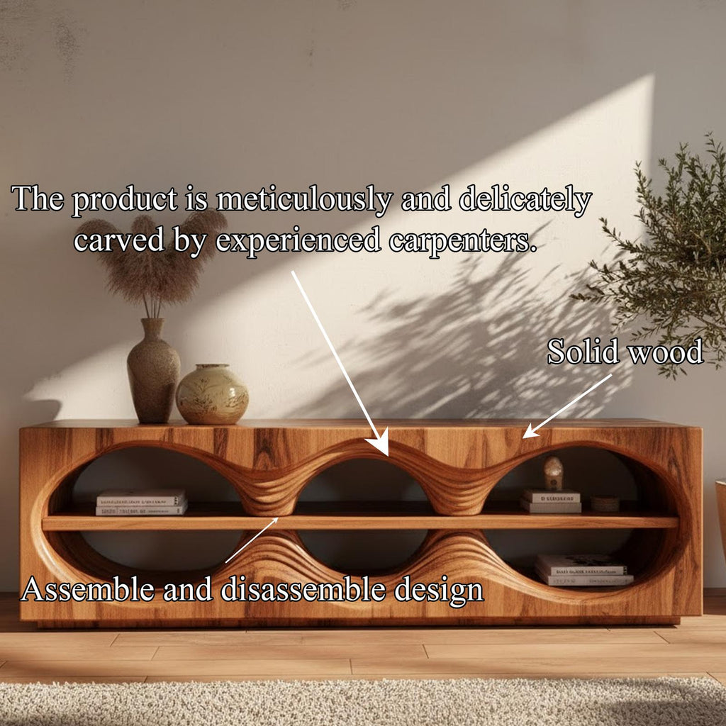 Organic Modern Sculptural Wood Console Table, Abstract Curved Living Room Entryway & Bedroom Accent Credenza