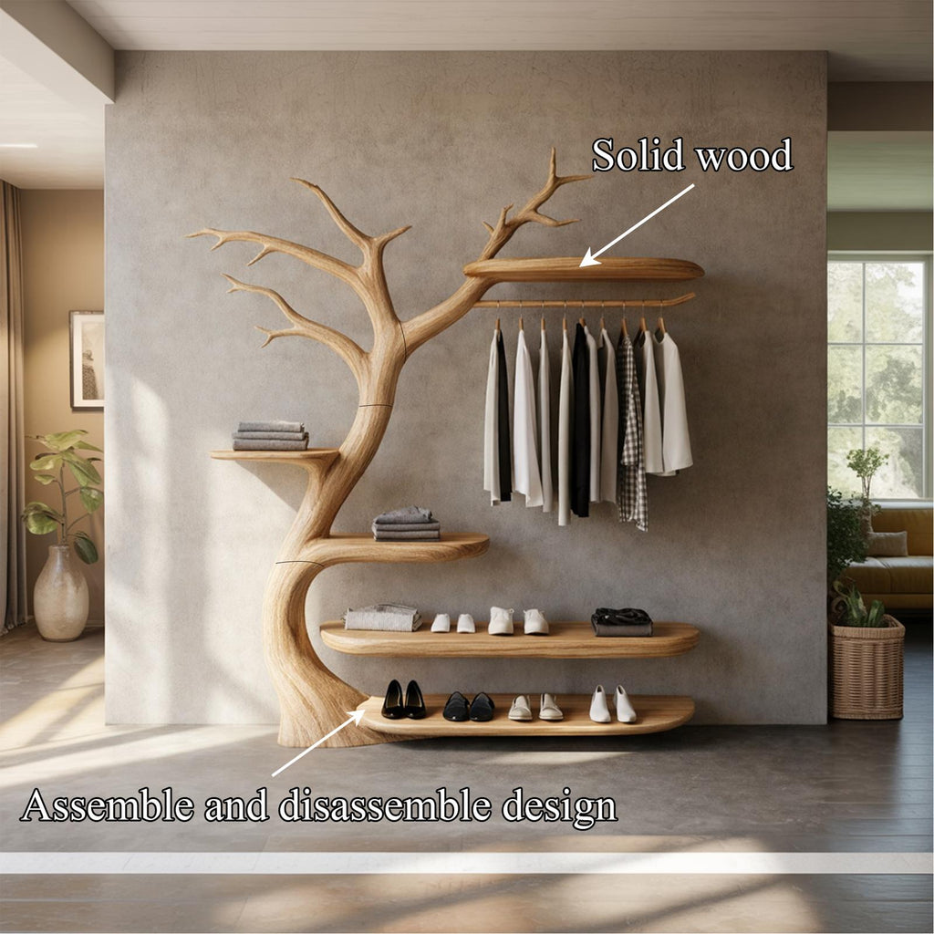 Handcrafted Wooden Tree Coat Rack Bedroom Space