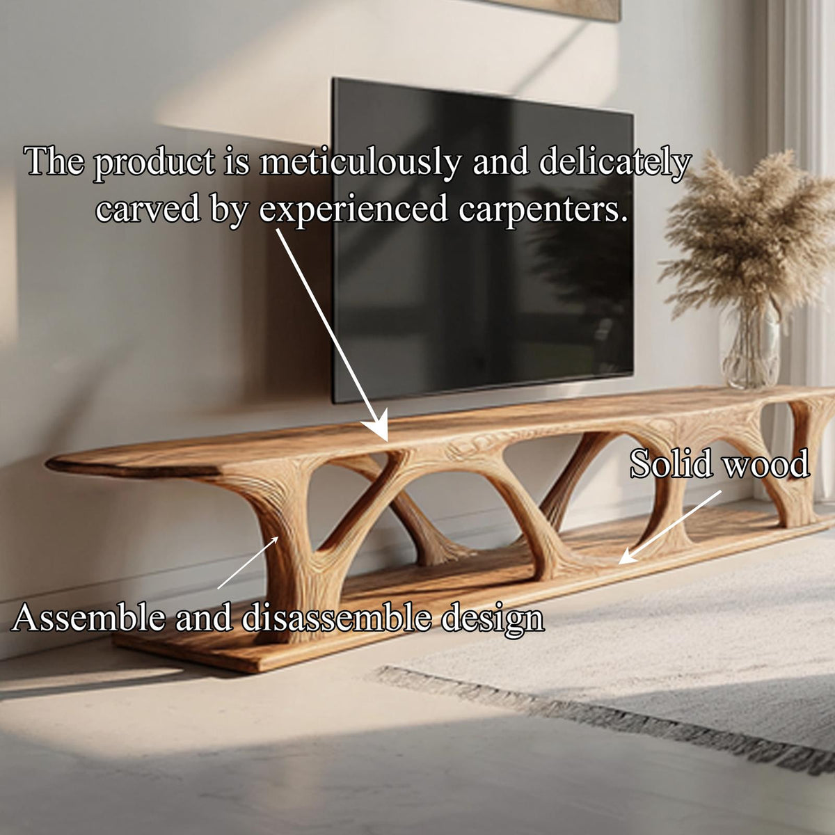 Organic Modern Wood TV Console Table, Handcrafted Media Stand Entertainment Center Sideboard for Living Room Decor