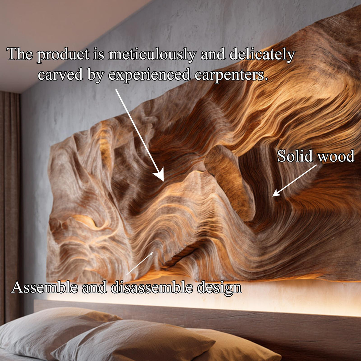 Organic Modern Carved Wooden Headboard Bedroom Decor SINLKIDH025