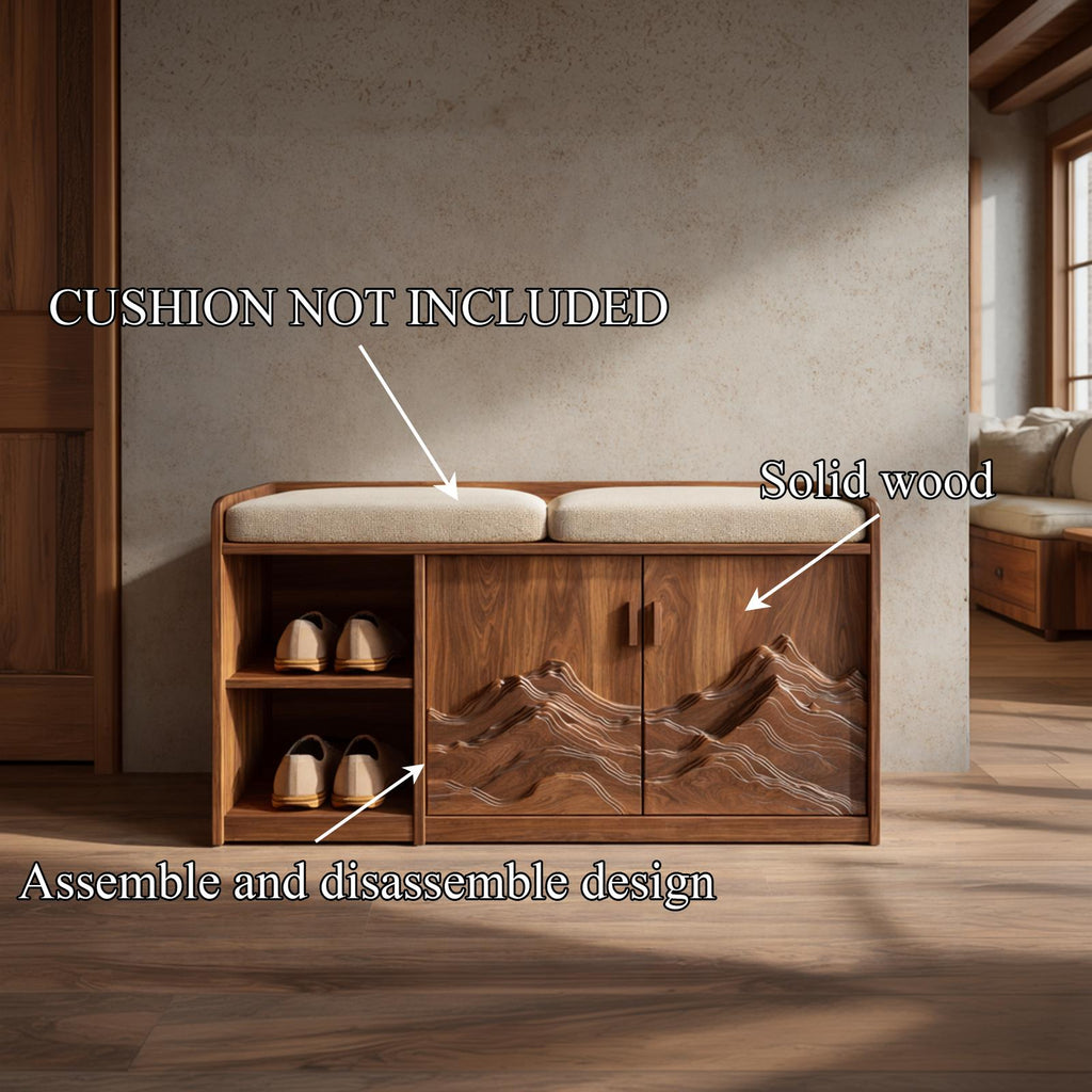Rustic Sculptural Storage Bench For Entryway Or Sleeping Space