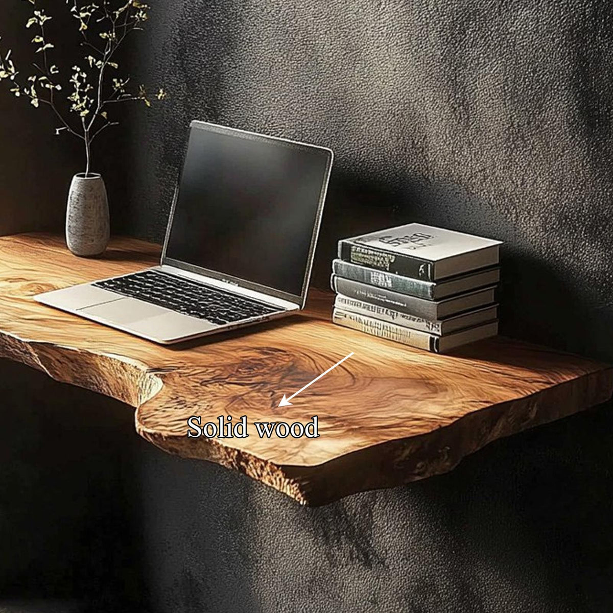 Rustic Floating Wood Desk, Wall Mounted Compact Space-Saving Laptop Workbench for Home Office Workspace or Living Room