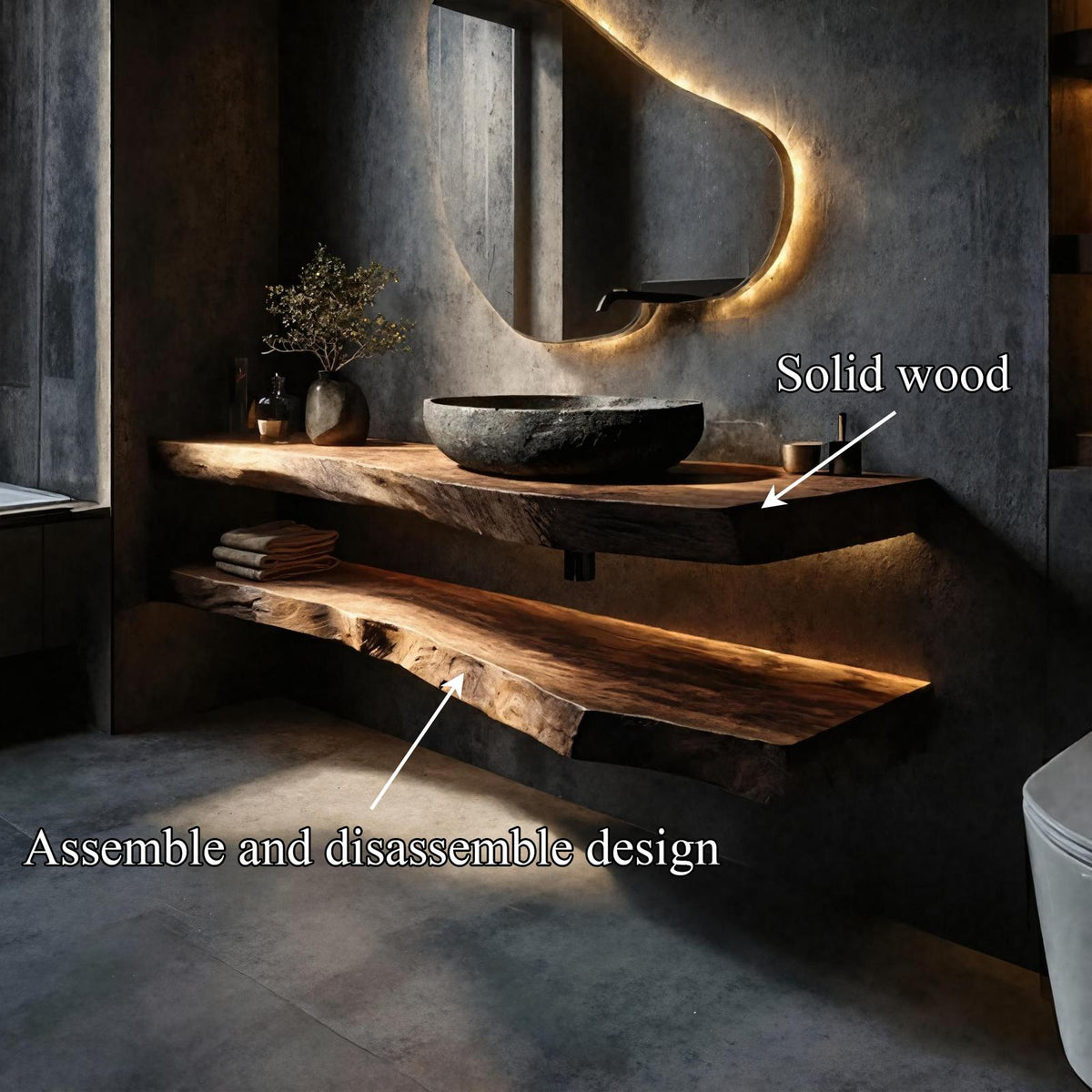 Organic Modern Bathroom Vanity Wall Mounted Wood Shelf SINLKIBRV249