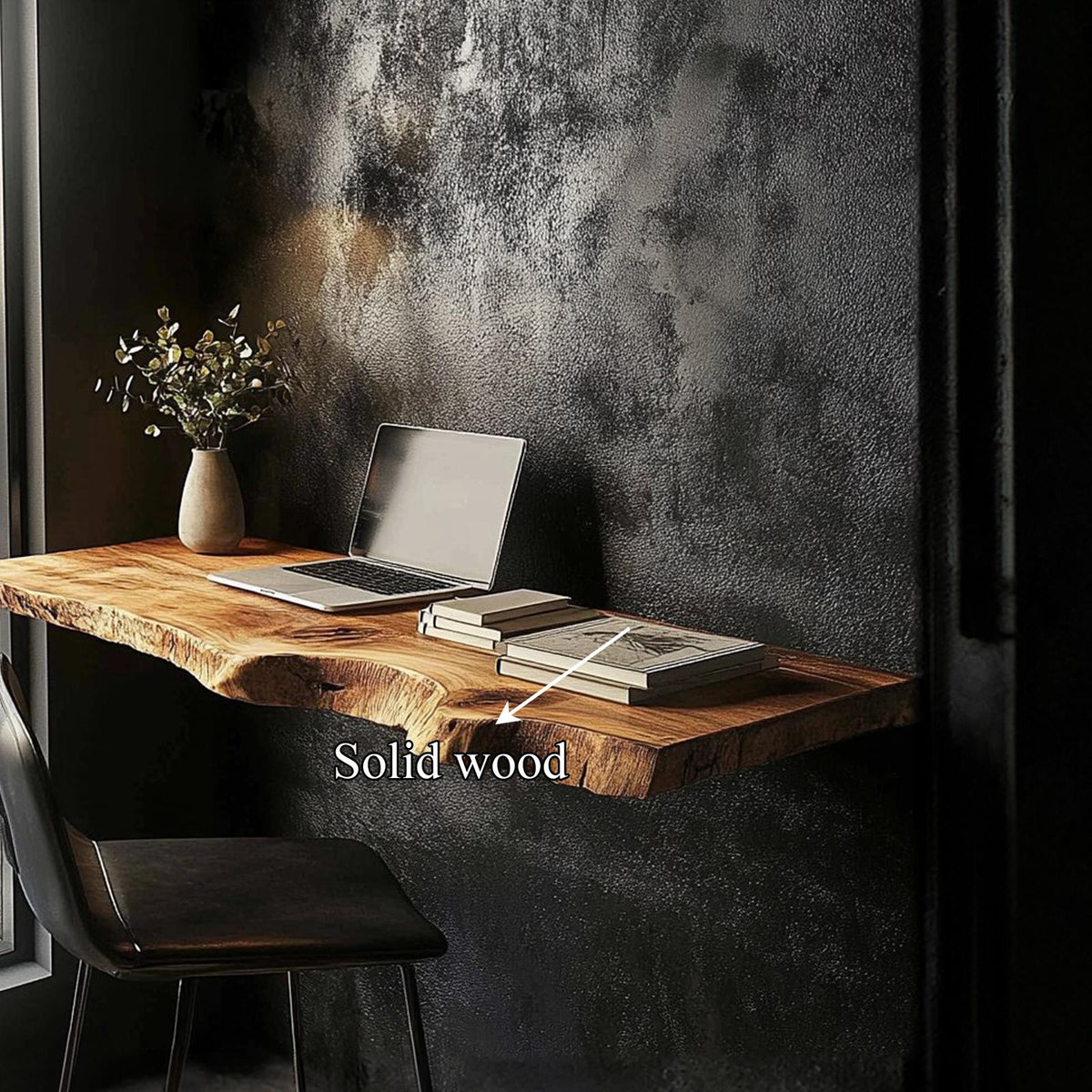 Rustic Floating Wood Desk, Wall Mounted Compact Space-Saving Study Table & Laptop Writing Desk for Home Office or Bedroom
