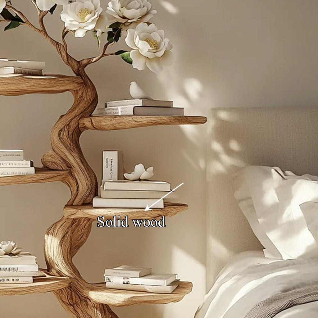 Handcrafted Rustic Wood Sculptural Nightstand, Modern Bedroom Bedside Table & Creative Accent End Table
