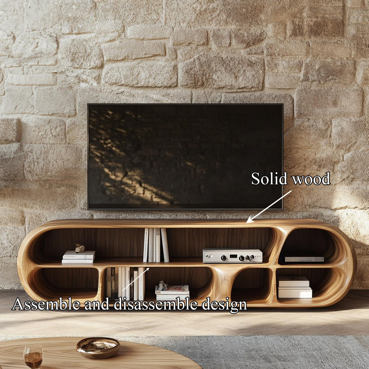 Organic Modern Wood TV Cabinet, Live Edge Media Console Table & Entertainment Center for Living Room, Model