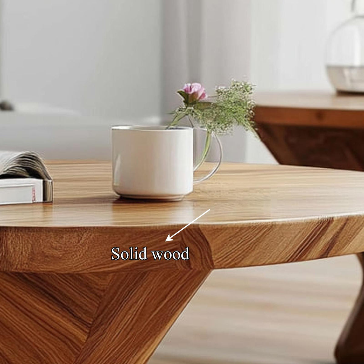 Modern Geometric Coffee Table, Solid Wood Sculptural Abstract Centerpiece Table for Contemporary Living Room, Office
