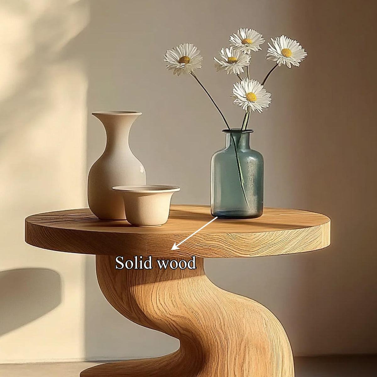 Organic Modern End Table, Solid Wood Accent Side Table for Living Room & Bedroom Nightstand, Handcrafted Pedestal Design