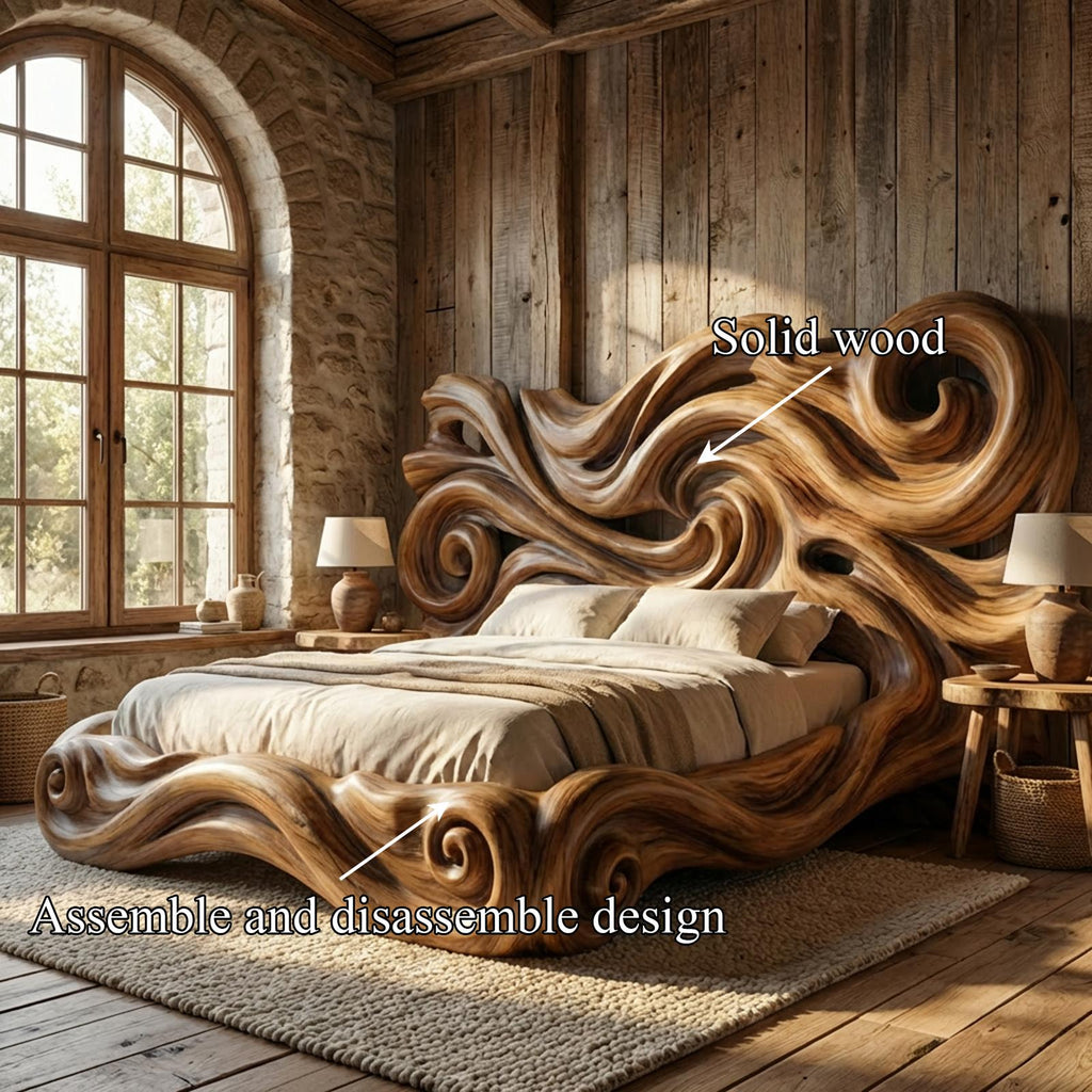 Rustic Sculptural Bed Frame For Bedroom Or Master Bedroom
