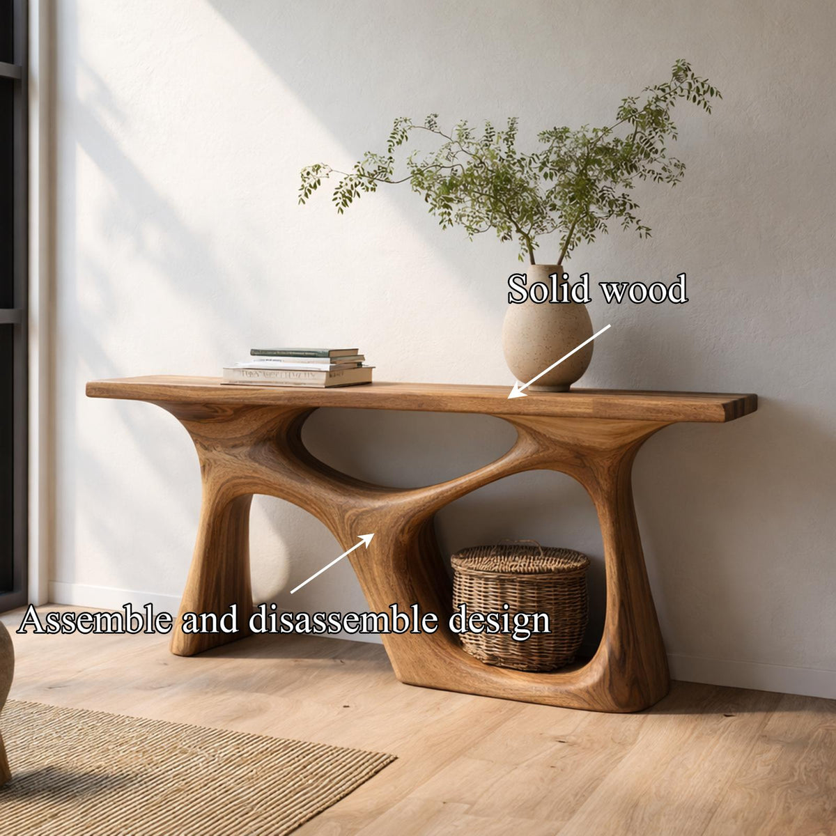 Organic Modern Console Table Sculptural Design For Japandi Interior SINLKICS462