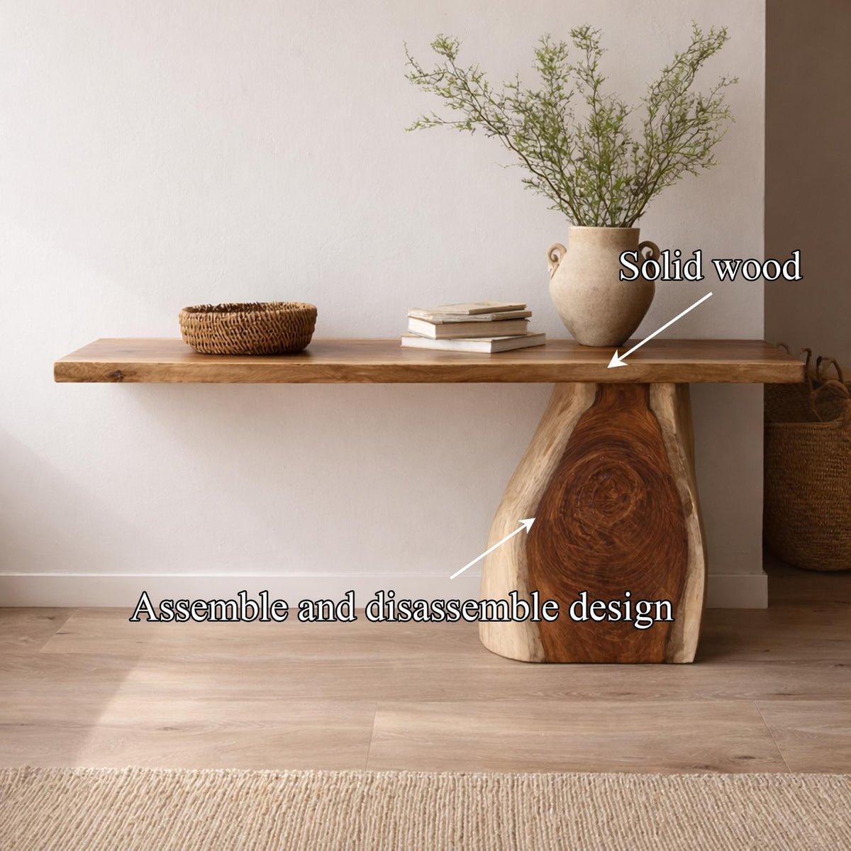 Rustic Organic Console Table Sculptural Leg For Living Room Decor SINLKICS463