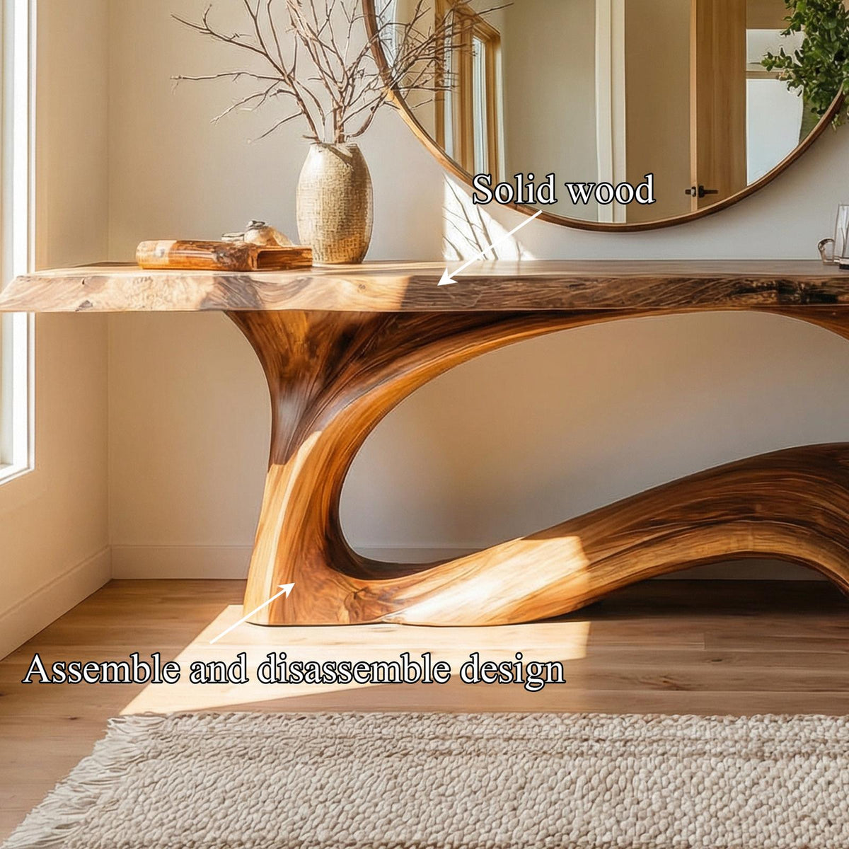 Natural Live Edge Wood Console Table, Sculptural Entryway, Hallway & Sofa Back Accent Table