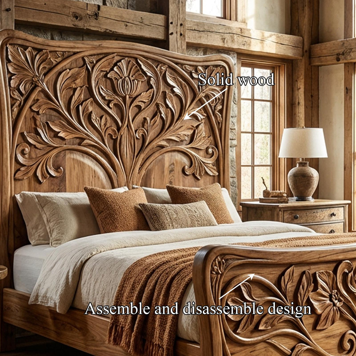 Rustic Curved Platform Bed For Bedroom Or Master Bedroom