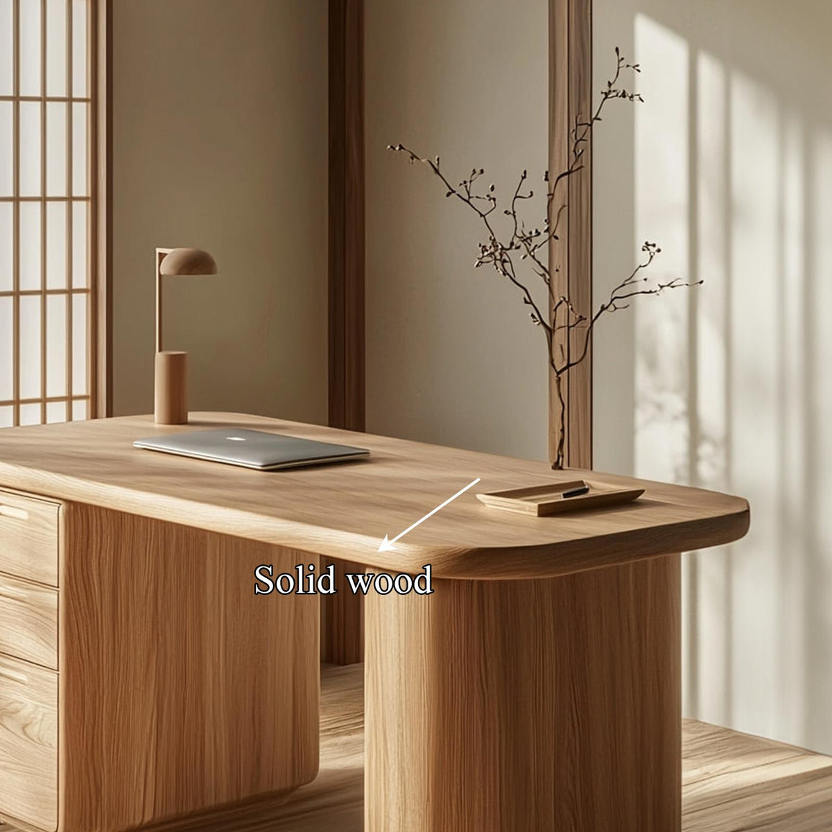 Minimalist Solid Wood Office Desk with Storage Drawers, Modern Bedroom Writing Table & Workstation