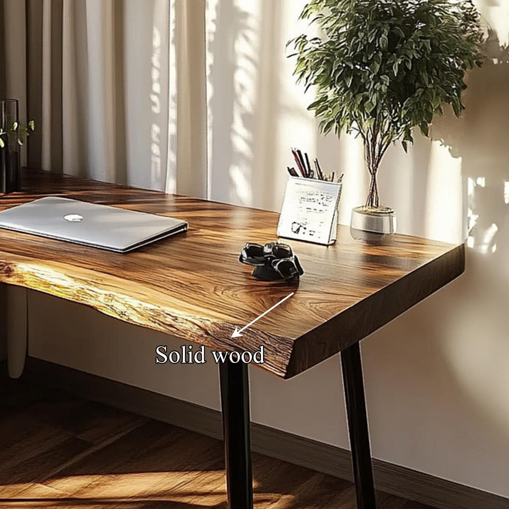 Rustic Modern Desk, Handcrafted Solid Wood Computer Writing Table for Bedroom, Home Office Study Workspace