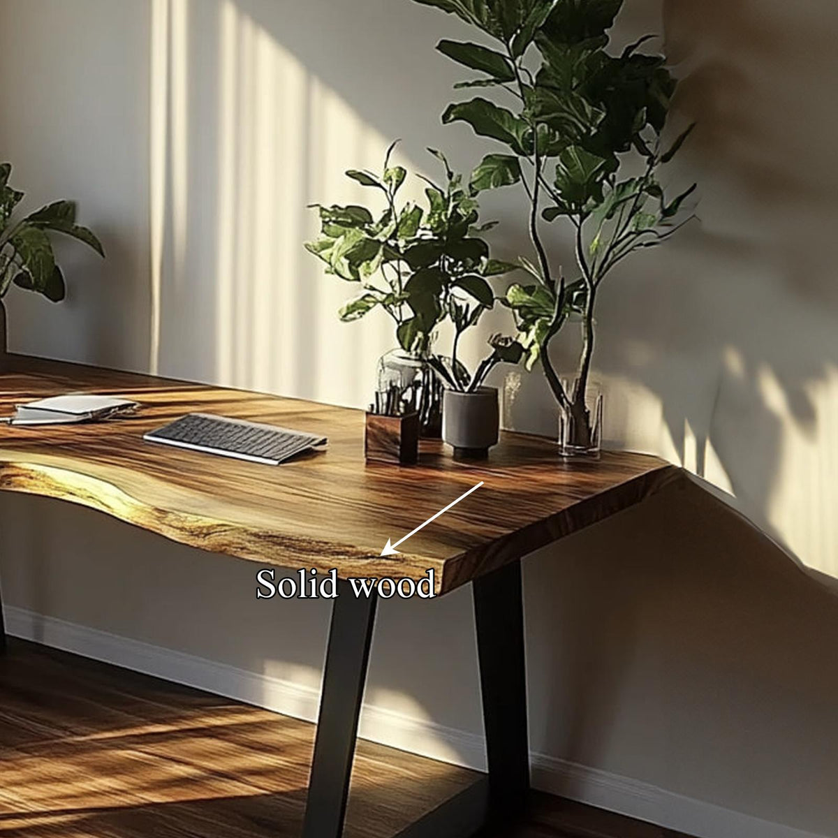 Natural Rustic Desk, Handcrafted Solid Wood Writing Computer Table for Bedroom Study, Work Corner Laptop Desk
