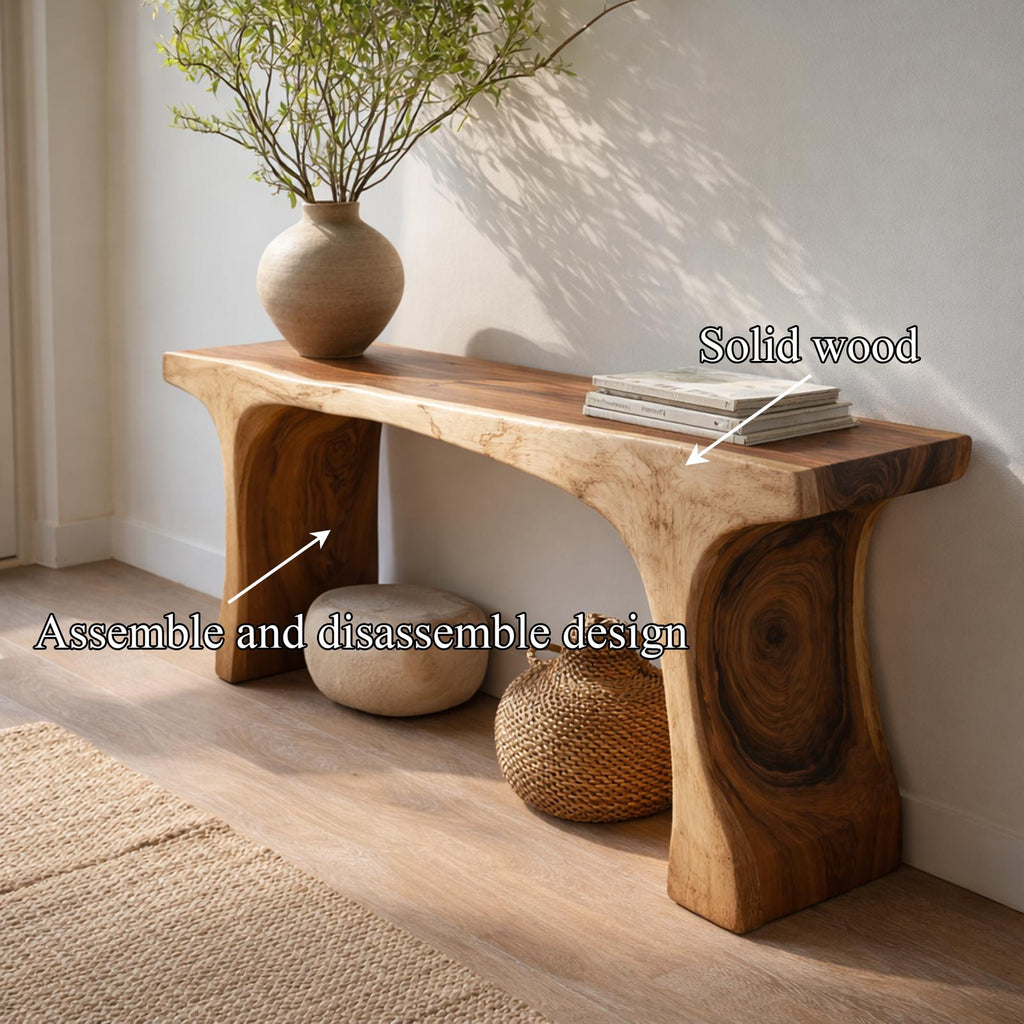 Teezano Rustic Sculptural Wood Console Table, Handcrafted Statement Entryway Hallway Accent Table for Living Room Decor, SINLKICS464