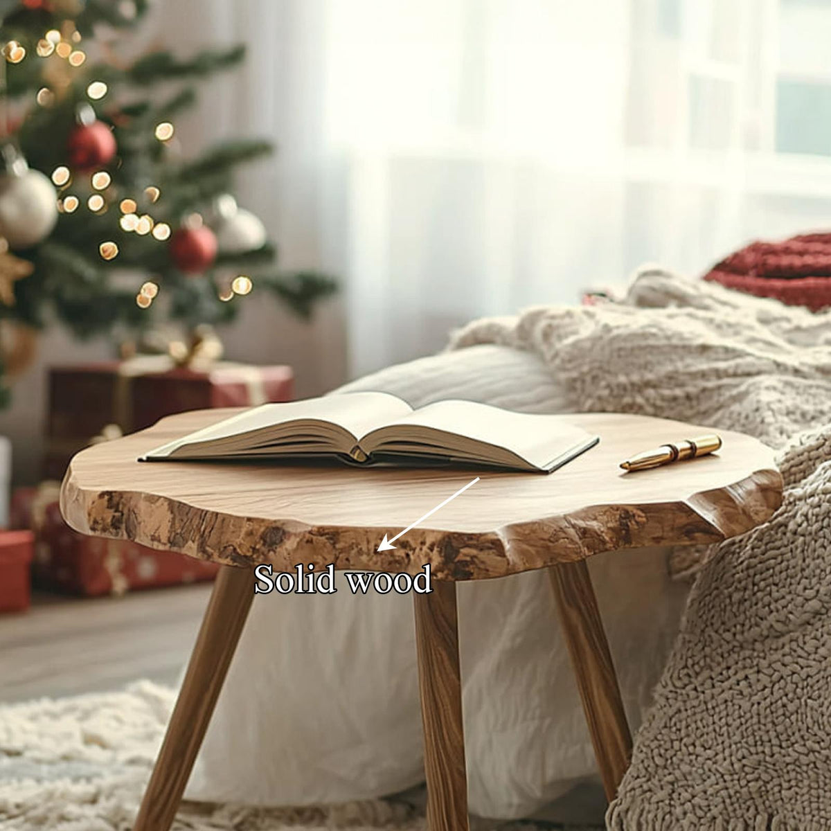 Rustic Live Edge Side End Table, Handcrafted Solid Wood Nightstand & Bedroom Accent Corner Table