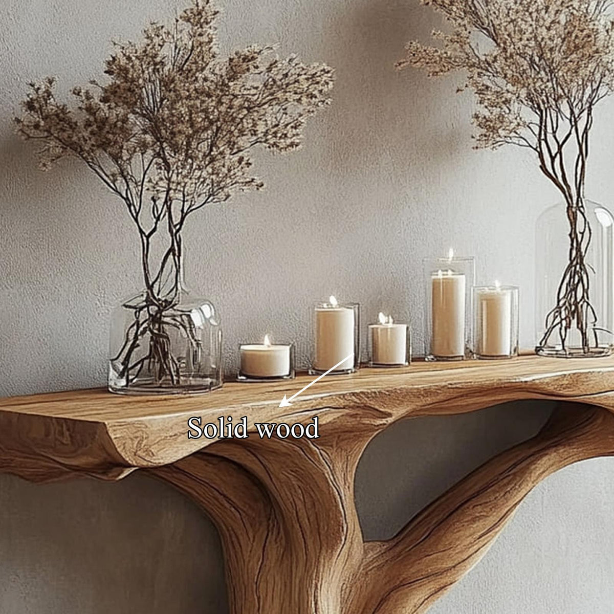 Spry Interior Handmade Tree Base Console Table, Solid Wood Rustic Entryway Sofa Table & Hallway Accent Credenza, SINLKICS353