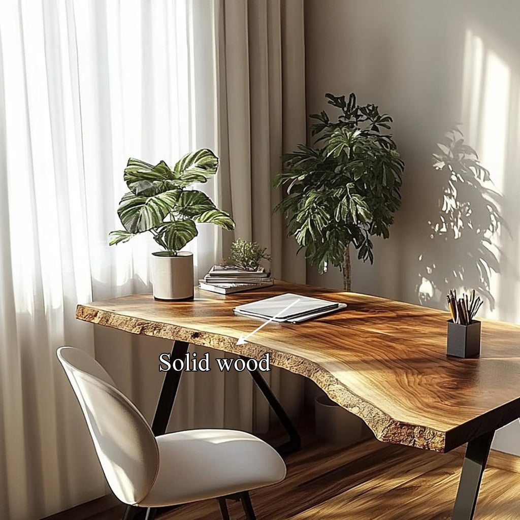 Minimal Rustic Desk, Handcrafted Solid Wood Writing Computer Table for Bedroom & Cozy Study Room, Laptop Workspace