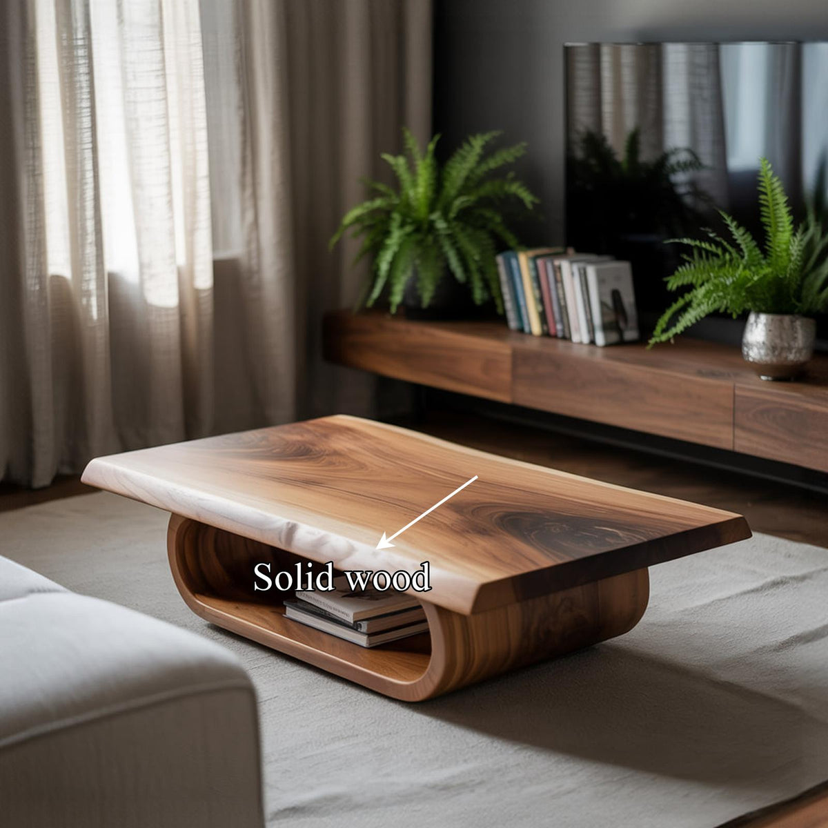 Mid Century Curved Edge Coffee Table Living Room