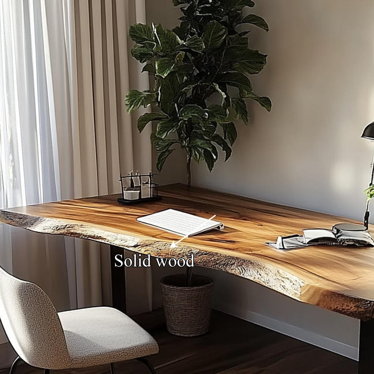 Rustic Contemporary Desk, Solid Wood Computer Writing Table for Bedroom, Home Office Study Workspace, Handcrafted