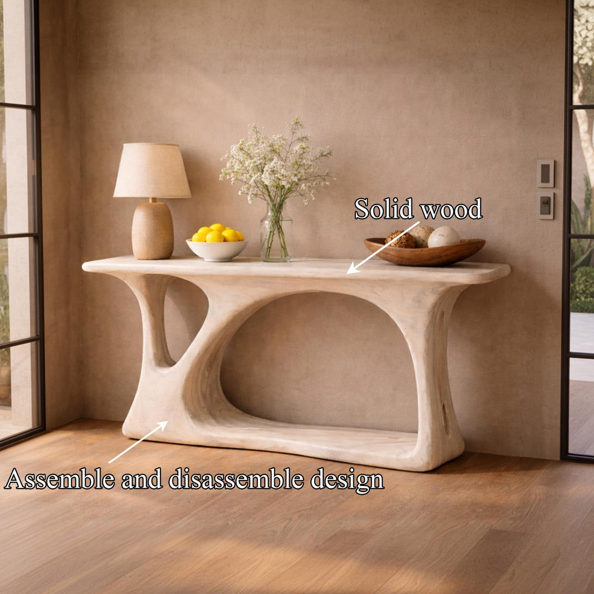 Spry Interior Natural Wood Console Table with Tree Inspired Base, Handmade Organic Entryway Table for Modern Living Room Decor, SINLKICS454