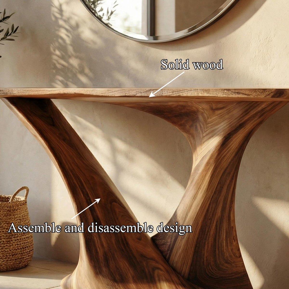 Modern Split Pedestal Wood Console Table, Handcrafted Entryway, Hallway & Sofa Back Table