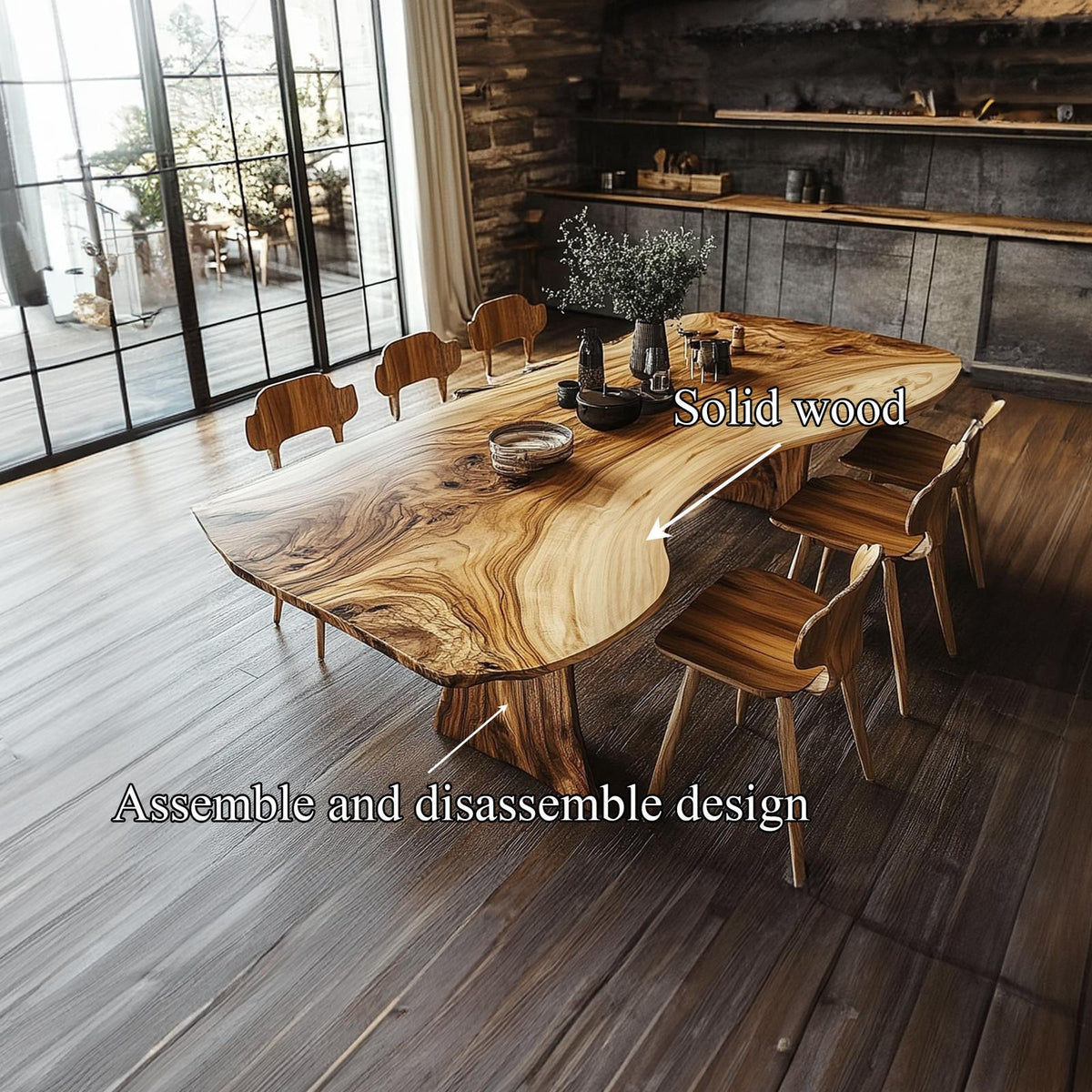 Handcrafted Live Edge Wooden Dining Table Artistic Slab For Kitchen