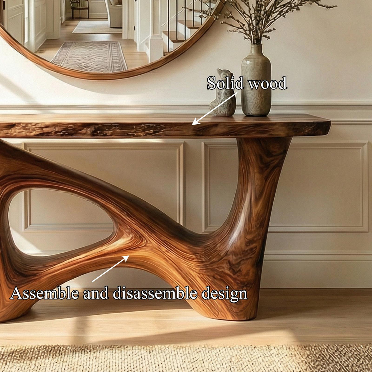 Organic Asymmetric Base Wood Console Table, Handcrafted Entryway, Hallway & Sofa Back Table