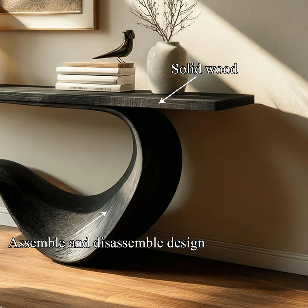 Modern Sculptural Console Table, Solid Wood Entryway, Hallway & Sofa Back Accent Table