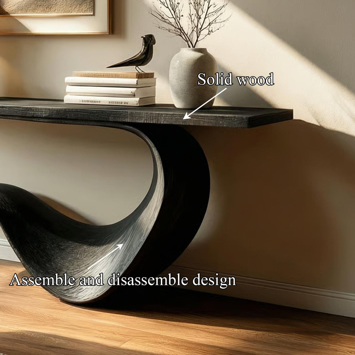 Modern Sculptural Console Table, Solid Wood Entryway, Hallway & Sofa Back Accent Table
