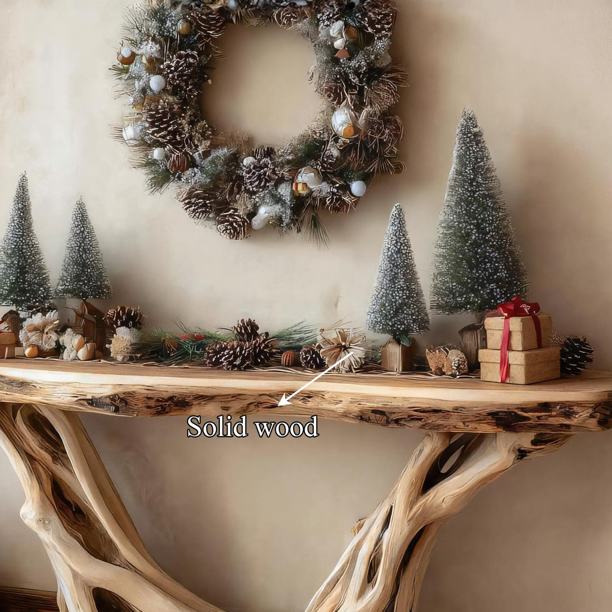 Rustic Solid Wood Console Table, Live Edge Foyer Table, Handcrafted Entryway & Living Room Holiday Accent