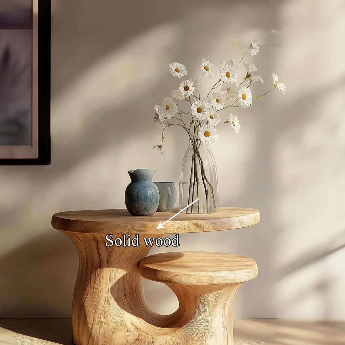 Organic Modern Sculptural Side Table, Solid Wood Pedestal Accent End Table for Living Room, Handmade Bedroom Nightstand
