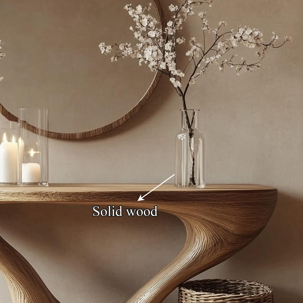 Mid Century Modern Console Table, Minimalist Carved Wood Art, Sleek Solid Wood Entryway & Foyer Table