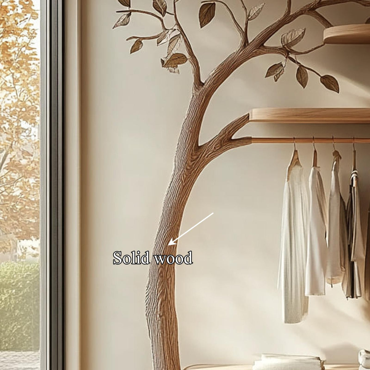 Scandinavian Solid Wood Tree Wardrobe Organizer Natural Living Room