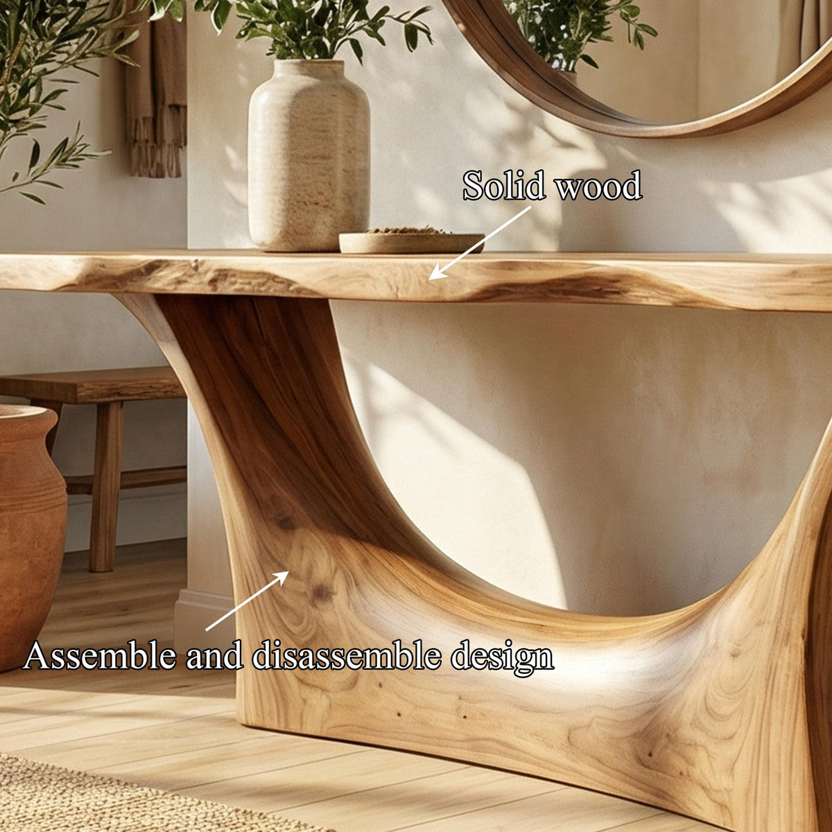 Natural Live Edge Arch Base Console Table, Solid Wood Entryway, Hallway & Sofa Back Table