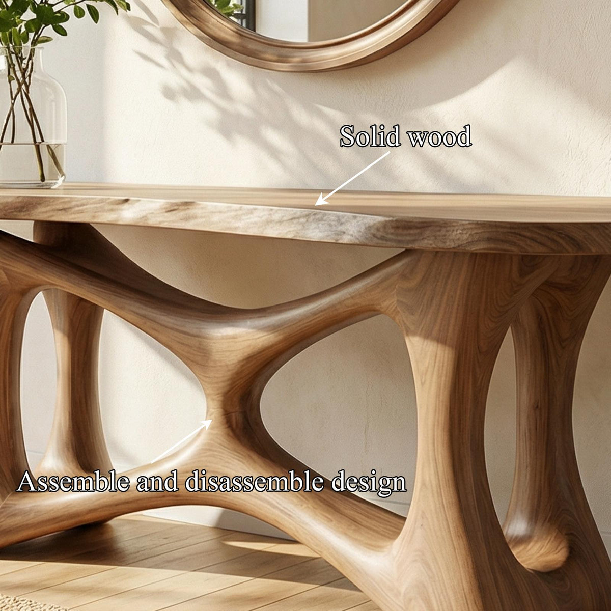Organic Sculptural Wood Console Table, Modern Sofa Back & Entryway Display Table for Living Room