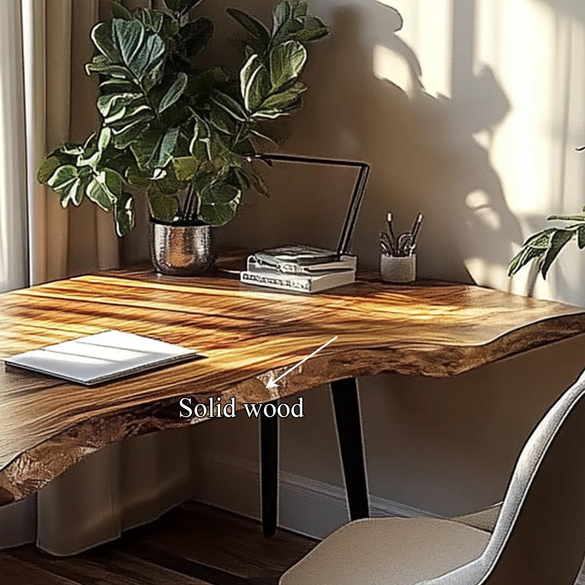 Rustic Computer Desk, Solid Wood Writing Table for Study Area, Reading Room Laptop Table with Metal Legs