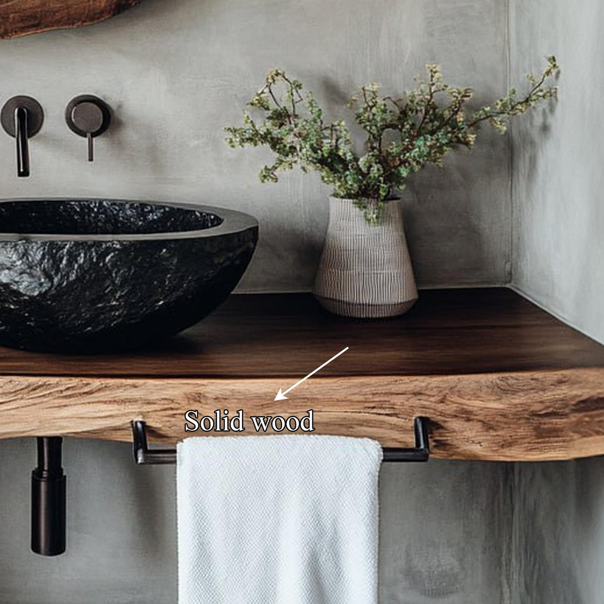 Mid-Century Floating Shelf, Farmhouse Solid Wood Bathroom Vanity, Single Sink Washroom Countertop Shelf