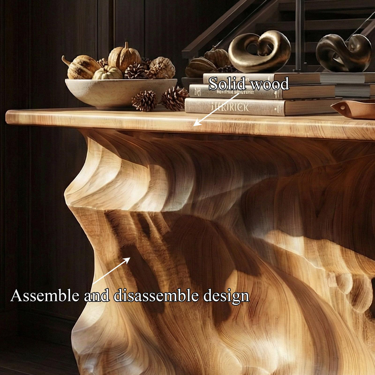 Rustic Solid Sculptural Wood Console Table, Handcrafted Entryway, Hallway & Sofa Back Table