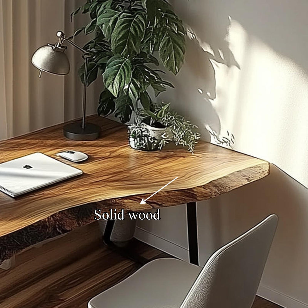 Organic Modern Office Desk, Solid Wood Writing Computer Table for Bedroom Study, Handcrafted Studio Laptop Workspace