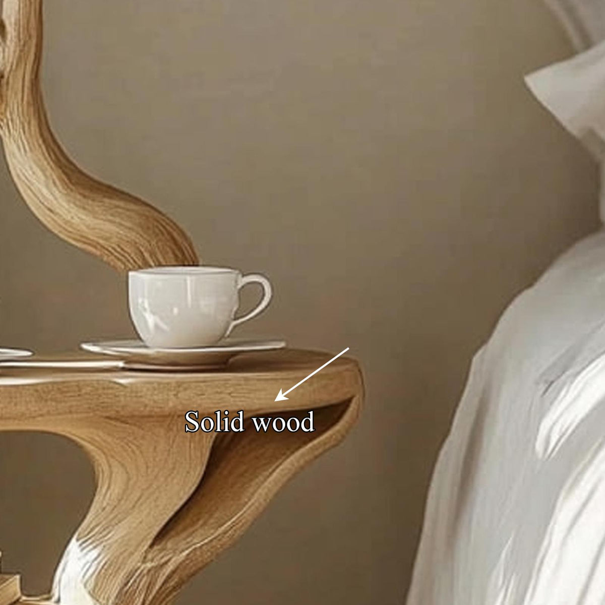 Handcrafted Rustic Flower Shaped Bedside Table, Solid Wood Nightstand & Decorative Accent End Table for Entryway