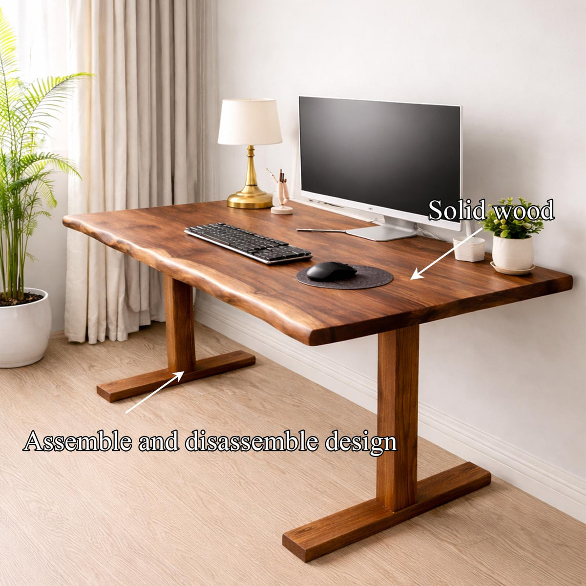Rustic Live Edge Solid Wood Desk, Handcrafted Writing Study Computer Desk for Home Office