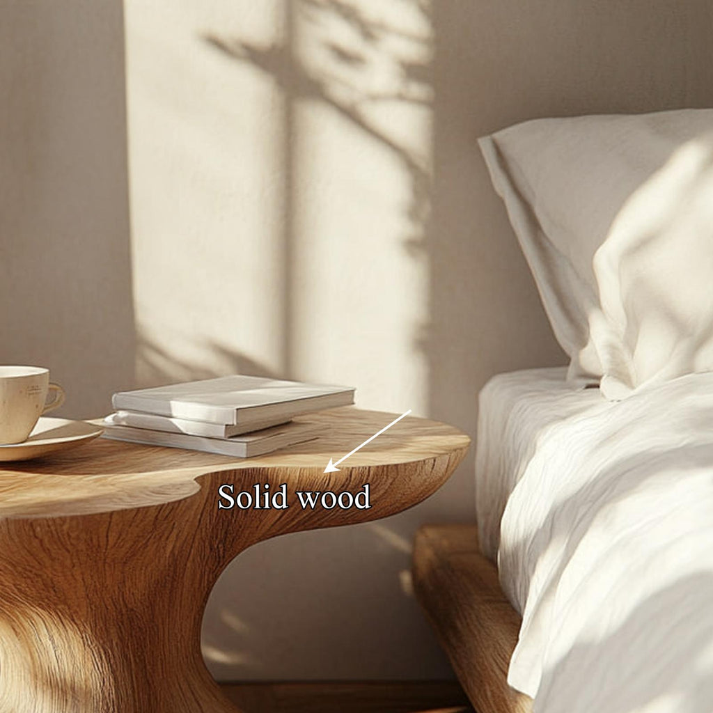 Handcrafted Rustic Wooden Bedside Table, Modern Solid Wood Nightstand & Accent End Table for Bedroom, Living Room