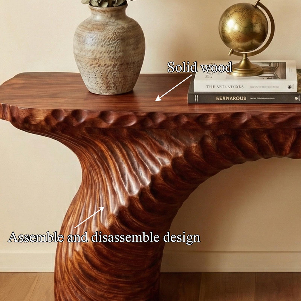 Rustic Ribbed Arch Wood Console Table, Handcrafted Narrow Entryway & Hallway Accent Table
